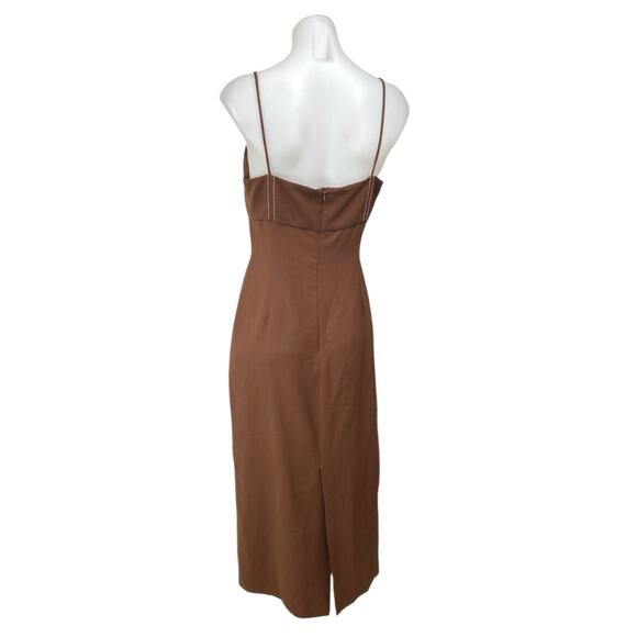 Zara Brown Sleeveless Pleated Cami Camisole Tank Slit Sheath Midi Dress Size M - Picture 2 of 5